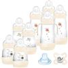 MAM Biberon Set, 8 Easy Start (2 x 130 ml, 2 x 160 ml, 4 x 260 ml), Neutro | Include 1 Ciuccio Original Start, 1 Beccuccio extra morbido & 1 Manico, Riduce bolle d'aria, Autosterilizzante, Senza BPA/BPS