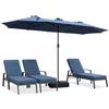 RELAX4LIFE Ombrellone da Giardino 4 x 2 M con Luci LED, Ombrellone Grande con Base e Apertura Manovella per Patio, Terrazzo, Balcone e Ristorante (Navy-Base+Luci, 4 x 2 M)