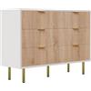TIMORWTF Cassettiera con 6 cassetti bianca, 100 cm, mobile portaoggetti moderno, cassettiera per camera da letto, con maniglie e gambe dorate, 100 x 34 x 73 cm, per camera da letto, corridoio