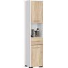 AKORD | Mobile Alto da Bagno | 30x140x30 cm, peso 25 kg | 2 Ripiani con Ante | 1 Cassetto, Scomparto aperto | Adatto Anche come Pensile | Moderna Mobiletto | Armadio a muro | Bianco/Rovere Sonoma
