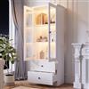 Wiuzo Vetrina LED moderna bianca opaca alta 165 cm con porta USB, vetrina in vetro con 2 cassetti, vetrina verticale con ripiani regolabili, vetrina con ante a battente, MDF,(60x35.5x165 cm)