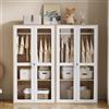 TIZZ Armadio per bambini 160 × 50 × 150 cm, a doppia ante, in vetro con asta, combinazione di 2 armadi, bianco + colore legno naturale, pannelli laccati + truciolato