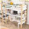 JYNVO Letto a soppalco, 90 x 200 cm, con scrivania e libreria, bianco | Legno di pino e MDF, letto a castello per bambini, ringhiera di sicurezza, con rete a doghe