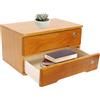 Densony Organizzatore da scrivania, 39 x 30 x 21,5 cm, organizzatore da tavolo a 2 livelli, con cassetti richiudibili, serratura e 2 chiavi, colore noce, moderna scrivania organiser per ufficio e casa