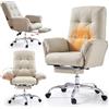 EMIAH Sedia da Ufficio con Riscaldamento Massaggio,Domestico,Pelle PU,Beige | Criss Cross Poltrona Reclinabile da Scrivania con Braccioli Ribaltabili, Sedie Moderne per Vanità con Ruote,Sedia da Computer