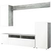 milani home - parete attrezzata soggiorno con porta TV, pensile e vani a giorno, bianco e color cemento, 207 x 34 x 170 cm