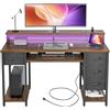 BEXEVUE Scrivania Moderna LED con Ciabatta - 120x50cm Scrivania Gaming Tavolo Computer con Supporto Monitor Vassoio per Tastiera, 4 Cassetti Reversibili, Grande Spazio Studio Gioco Lavoro Casa Ufficio
