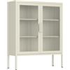 Brigros - Vetrinetta Metallica 2 Ante Con Ripiani Regolabili In Acciaio E Ante In Policarbonato, Credenza Soggiorno Moderna Con Vetrina 80x38x100 Cm In Metallo Colorato (Avorio)