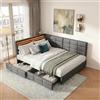 RXMORI Divano Letto in Lino 140x190, Fresco Naturale,con 2 cassetti | Lino anticaldo, cassetti ruote, rete a doghe, presa UE+LED, grigio,per adulti/ragazzi in camera/soggiorno. (Nessun materasso)