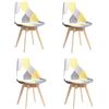 BenyLed - Set di 4 sedie da sala da pranzo in tessuto; sedie da cucina scandinave in lino con gambe in faggio, colore: giallo