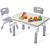 Ansobea Tavolo per bambini con 2 sedie, 7 posizioni regolabili in altezza, 80 x 60 cm, tavolo maltato e scrivania, set di seggiolini per bambini, stampa in legno grigio