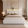 YGHQAP Letto Matrimoniale con Contenitore 140x200 cm, Letto Imbottito a LED, USB | Letto Contenitore Matrimoniale in Velluto Struttura Letto con Rete a Doghe e Testiera, Luci LED, porte USB e Type-C
