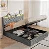 YGHQAP Letto Matrimoniale con Contenitore 140x200 cm, Letto Imbottito a LED, USB | Letto Contenitore Matrimoniale in Velluto Struttura Letto con Rete a Doghe e Testiera, Luci LED, porte USB e Type-C