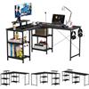Utlenianie Scrivania Gaming ad L con Design Reversibile, Scrivania ad L con 2 Prese e 2 Porte USB, Scrivania ad Angolo con Monitor, Tavolino Computer a Forma L Ripiani Portaoggetti, 130×130 cm (Tipo L)