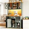 @Moflan Lin Mobili da cucina (120 x 45 x 188 cm), mobili alti da cucina, credenze, mobili da cucina con ante in vetro e illuminazione a LED, mobile ausiliario con portabottiglie, ripiani regolabili, verde