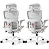 SIHOO B300 Pro Sedia Ufficio Ergonomica, Supporto Lombare Adattivo, Bianco | Braccioli Ribaltabili e Rotabili 6D, Poggiatesta 3D Largo, Rete Traspirante, Reclinazione 135°, Schienale Alto