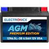Electronicx AGM 12N6.5L-3B Batteria moto 12V 6,5Ah 85A - compatta, sigillata, senza manutenzione, resistente a vibrazioni - starter potente per moto - Batteria di backup AGM - 6,5 Ah 12 V 12 N6.5-BS