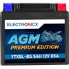 Electronicx AGM YTX5L-BS Batteria moto 12V 5Ah 85A - senza manutenzione, sigillata, anti-perdite e resistente a vibrazioni - compatta e potente per scooter, moto, quad, ATV e powersport