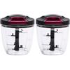 JATA HOGAR HMAQ4506 - Tritatutto manuale con corda per tutti i tipi di alimenti. 4 altezze di taglio. Lama in acciaio inox. Capacità: 900 ml. Include coperchio e pala per battere (Confezione da 2)