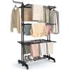 SONGMICS Stendibiancheria, Stendino Pieghevole a 4 Livelli, con Ruote | Ali Richiudibili, Capiente, Uso Interno ed Esterno, 125,5 x 63,5 x 172,5 cm, Nero, Collezione BUNJI LLR703BZ02
