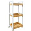 Relaxdays Carrello, 3 ripiani, bambù, HLP: 80x30x20 cm, bagno e cucina, carrello slim, naturale/bianco