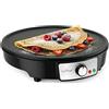 NutriChef Crepiera Elettrica, Piastra Crepes Elettrica in Alluminio 30 Centimetri con LED e Controllo Temperatura Regolabile, Spatola in Legno e Spandi Pastella Inclusi