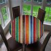 Chickwin Rotonda Tovaglia con Bordo Elastico, Copritavolo Impermeabile Antiscivolo, Stampa Strisce Colorate 3D Creativo Tovaglia per Cucina, Picnic, Interno e Esterno (150cm,Finto Legno)