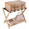 COSTWAY Portavaligia Pieghevole in Bambù, Portata 40 kg (Naturale) | Porta Valigia a 2 Ripiani con Scarpiera e 5 Cinghie,Cavalletto Reggivaligie per Bagagli per Camera degli Ospiti e Hotel