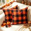 Brylleii Set di 2 Federe Cuscini Divano Autunno Moderno Fodera per Cuscino | 40x40 Lino Copricuscino Decorazione Autunnale Tartan Nero Arancione Federe per Soggiorno Camera Balcone
