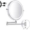 Amelar Specchio da trucco da parete da 20,3 cm, ricaricabile tramite USB, 3 luci di colore, specchio ingranditore 1x/10x, interruttore tattile, spegnimento intelligente a 360°, specchio di cortesia