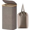 Lifewit Cesta Portabiancheria 105 L con Coperchio, Grande Cesto Biancheria Pieghevole in Bambù con Sacco Interno, Portabiancheria Salvaspazio, Laundry Basket per Camera da Letto, Bagno, Marrone