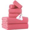 CASA COPENHAGEN Wave Texture Set di 6 asciugamani - Fucsia, 550 GSM, 2 teli doccia, 2 asciugamani viso, 2 lavette Set regalo in morbido cotone egiziano per uomo e donna