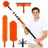 Lubirayi Set pulizia telescopico 6 m, piumino 4 in 1 con tergivetro | Pulizia in altezza, Set 4 in 1, Asta telescopica 6 m, Testine lavabili, Per soffitti e finestre