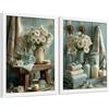 Nacnic Set Di 2 Stampe Decorative Per Il Bagno Poster Floreali Shabby Chic Per Pareti, Lavandino, Doccia, Wc E Bagno, Decorazioni Romantiche Con Fiori E Asciugamani A4 Cornice Bianca