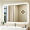 STARLEAD Specchio Bagno con Luce 70x100cm, Lente d'ingrandimento 5x | Antiappannamento, Dimmerazione, 3 Colori di Luce, Vetro Temperato, Illuminazione Frontale e Retroilluminazione, IP44, CRI>90