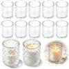 Hejo 12 Pezzi Vasetti per Candeline in Vetro Trasparente, 6,8 x 5,6 cm | Porta Candele da Tavolo Riutilizzabili, Portacandela para Tealights per Matrimoni Compleanni Natale, Centrotavola Decorazioni