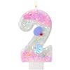 AIYONG Candela 2 Anno Bimba Colori sfumati con Glitter e Sirena 3D, Candelina Numero 2 per Torta, Candela Numero 2, per Feste di Compleanno per Bambine, Decorazione per Torte