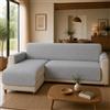SUSANNA HOME DESIGN - Salvadivano a penisola reversibile 4 posti grigio chiaro, copridivano impermeabile con braccioli, protegge da macchie graffi e pelo, facile lavaggio (290 cm)
