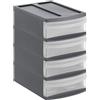 Rotho Systemix Cassettiera a 4 cassetti in plastica (PP) senza BPA antracite/trasparente XS/A6 (19,6 x 14,1 x 23,3 cm)