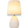 KORAT Lampada da Tavolo in Ceramica Bianca con Paralume in Tessuto Lampada da Comodino E14 Design Elegante per Camera da Letto, Soggiorno, Ingresso e Studio, Abat Jour Moderna