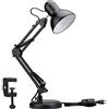 Mediawave Store - Lampada da Scrivania 2 in 1 in Metallo con Braccio Flessibile e Morsetto, Lampada per Lettura e Lavoro, Gancio per Mensola, Morsetto, Metallo, Regolabile, 72507 (Nero)