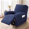 Highdi Copripoltrona Relax Reclinabile Elasticizzato in Jacquard Spesso 4 Pezzi, Copripoltrona Reclinabile 1 Posto con Tasche Laterali, Fodere per Poltrona Antiscivolo Lavabile (Blu Navy)