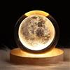 TITA-DONG Lampada da Notte a Sfera di Cristallo 3D per Bambini Lampada da Notte a Sfera di Vetro con Base in Legno Decorazione da Tavolo Fantasy Presente Spazio Crsytal Ball LED Galaxy Planet Nightlight(Luna)