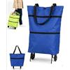 Generico Carrello della spesa pieghevole 2-in-1 con ruote, tessuto Oxford, blu | Borsa trolley pieghevole, design pieghevole, uso per supermercato e viaggi, compatibile con la lavanderia, struttura robusta