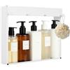 WMLBK Mensola da doccia da appendere, 40 x 50 cm, in acciaio inox, senza fori, per porta in vetro senza cornice, con 4 ganci, per shampoo, gel doccia, per bagno (bianco)