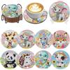 Fokenzary 5D Art Coaster Kit di Pittura con Diamanti Fai da Te con Supporti Arte con Diamanti per Principianti Arte a Puntini Kit Artigianali per Adulti 8 pezzi (Animale)