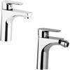 Golden Bagno Set Coppia Rubinetto Miscelatore Lavabo e Bidet senza piletta cromato Moderno