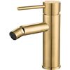 VALAZ Rubinetto Bidet Oro Spazzolato Protezione PVD | Apertura a Freddo, Miscelatore Lavabo Bagno Acqua Fredda e Calda, Risparmio Acqua | Installazione Facile | Ottone, Inossidabile, Serie Nansa