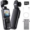 LAMA Videocamera per vlog, 4K, 64 MP, mini videocamera portatile con obiettivo girevole a 320°, scheda da 64 GB, touch screen HD da 1,7, fotocamera per il corpo con messa a fuoco automatica e EIS per