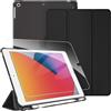 FINTIE Cover per iPad 9a/8a/7a Generazione 10,2 Pollici (2021/2020/2019) | con Portapenne - [con Vetro Temperato Pellicola] Sottile Leggero Semi-Trasparente Opaca Posteriore Custodia, Nero
